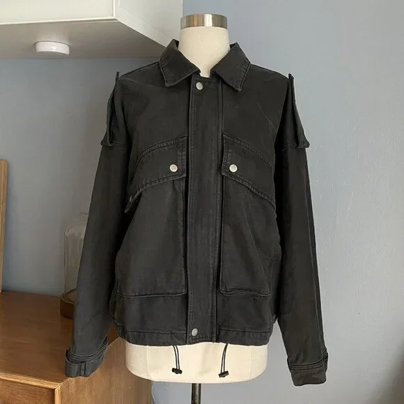 Neon Blonde High Flyer Oversized Denim Jacket Washed Black - Picture 1 of 10